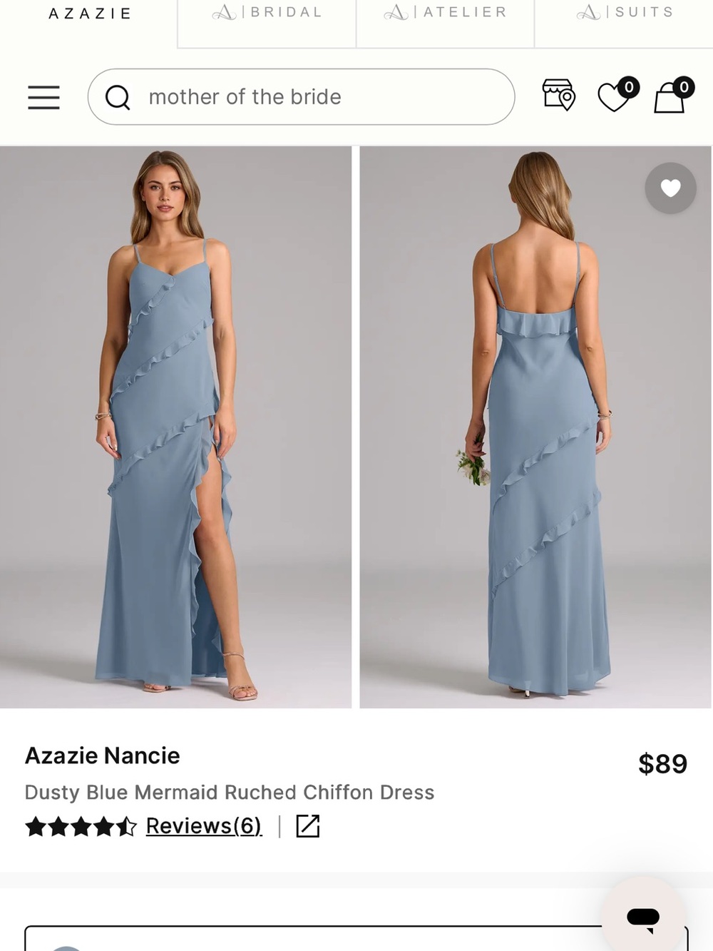 Azazie Dusty Blue Nancie Chiffon Maxi Dress